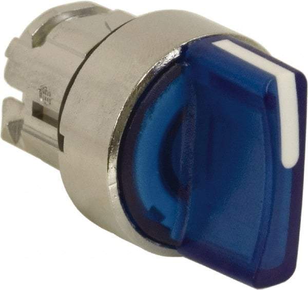 Schneider Electric - 22mm Mount Hole, 3 Position, Handle Operated, Selector Switch - Blue, Momentary (MO), Illuminated, Shock, Vibration and Water Resistant - Apex Tool & Supply