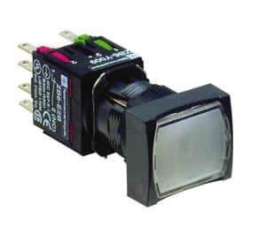 Schneider Electric - 16mm Mount Hole, Flush, Pushbutton Switch with Contact Block - Rectangle, White Pushbutton, Illuminated, Momentary (MO) - Apex Tool & Supply