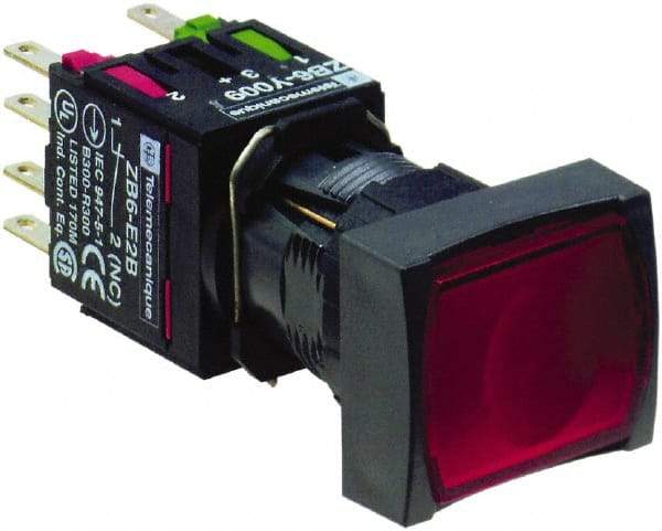 Schneider Electric - 16mm Mount Hole, Flush, Pushbutton Switch with Contact Block - Rectangle, Red Pushbutton, Illuminated, Momentary (MO) - Apex Tool & Supply