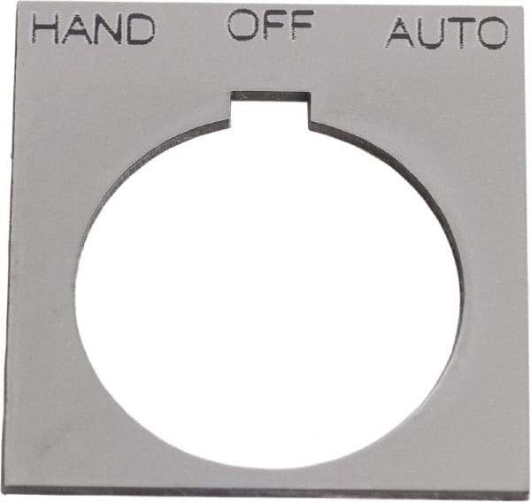 Schneider Electric - Square, Plastic Legend Plate - Hand-Off-Auto - Silver Background, Black Letters, 1.2 Inch Hole Diameter, 1-3/4 Inch Square - Apex Tool & Supply