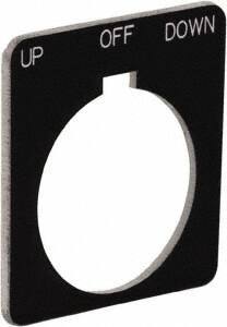 Schneider Electric - Square, Plastic Legend Plate - Up-Off-Down - Black Background, White Letters, 1.22 Inch Hole Diameter, 1-3/4 Inch Square - Apex Tool & Supply