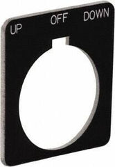 Schneider Electric - Square, Plastic Legend Plate - Up-Off-Down - Black Background, White Letters, 1.22 Inch Hole Diameter, 1-3/4 Inch Square - Apex Tool & Supply