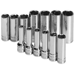 SK - 3/8" Drive Deep Socket Set - 7 to 19mm, Metric Measurement Standard - Apex Tool & Supply