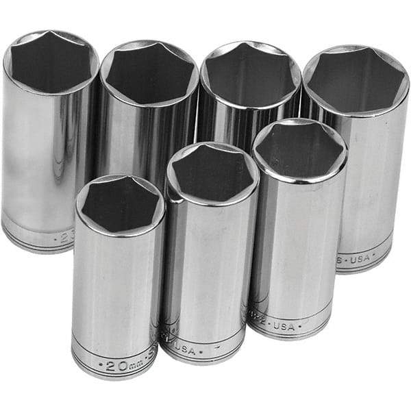 SK - 3/8" Drive Deep Socket Set - 7 to 19mm, Metric Measurement Standard - Apex Tool & Supply