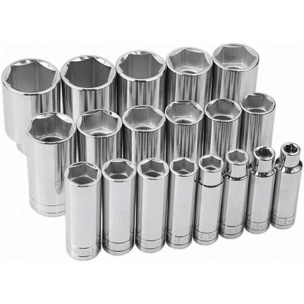SK - 1/2" Drive Deep Socket Set - 3/8 to 1-1/2", Inch Measurement Standard - Apex Tool & Supply