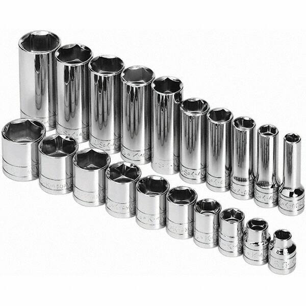 SK - 3/8" Drive Standard Deep Socket Set - 5/16 to 7/8", Inch Measurement Standard - Apex Tool & Supply