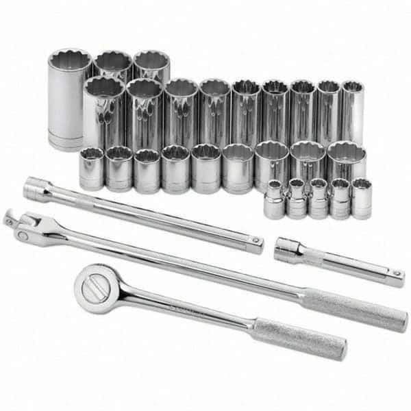 SK - 1/2" Drive Standard Deep Socket Set - 3/8 to 1-1/4", Inch Measurement Standard - Apex Tool & Supply