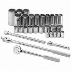 SK - 1/2" Drive Standard Deep Socket Set - 3/8 to 1-1/4", Inch Measurement Standard - Apex Tool & Supply