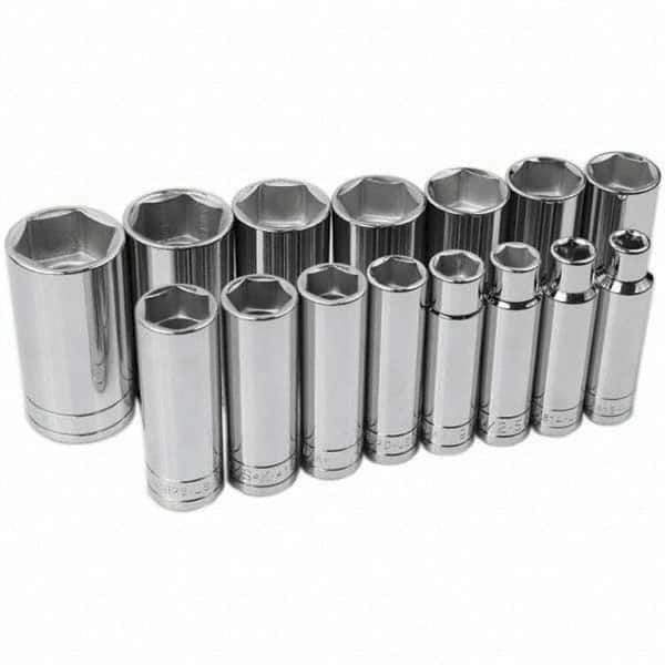 SK - 1/2" Drive Deep Socket Set - 3/8 to 1-1/4", Inch Measurement Standard - Apex Tool & Supply