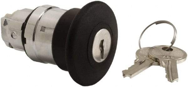 Schneider Electric - 22mm Mount Hole, Extended Mushroom Head, Pushbutton Switch Only - Round, Black Pushbutton, Nonilluminated, Maintained (MA) - Apex Tool & Supply