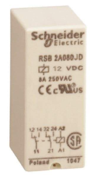 Schneider Electric - 2,000 VA Power Rating, Electromechanical Plug-in General Purpose Relay - 8 Amp at 250 VAC & 28 VDC, 2CO, 12 VDC - Apex Tool & Supply