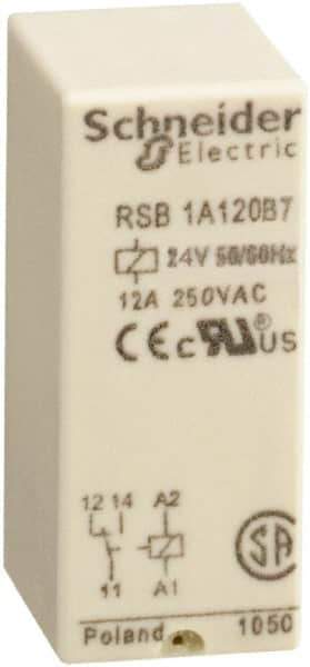 Schneider Electric - 3,000 VA Power Rating, Electromechanical Plug-in General Purpose Relay - 12 Amp at 250 VAC & 12 Amp at 28 VDC, 1CO, 24 VAC - Apex Tool & Supply