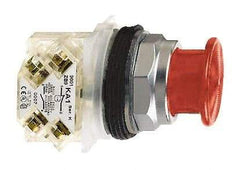Schneider Electric - 30mm Mount Hole, Extended Mushroom Head, Pushbutton Switch with Contact Block - Round, Red Pushbutton, Momentary (MO) - Apex Tool & Supply
