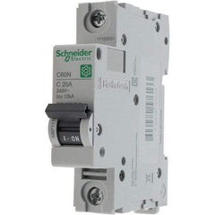 Schneider Electric - 20 Amp, 440 VAC, 1 Pole, DIN Rail Mounted Miniature Circuit Breaker - Magnetic Trip, Multiple Breaking Capacity Ratings, 18-4 AWG, 76mm Deep x 81mm High x 18mm Wide - Apex Tool & Supply