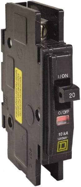 Square D - 15 Amp, 120/240 VAC, 1 Pole, DIN Rail Mounted, Flush Mount, Surface Mount Miniature Circuit Breaker - Thermal Magnetic Trip, 10 kA at 120/240 VAC Breaking Capacity, 14-2 (Aluminum), 14-2 (Copper) AWG, 74mm Deep x 103mm High x 19mm Wide - Apex Tool & Supply