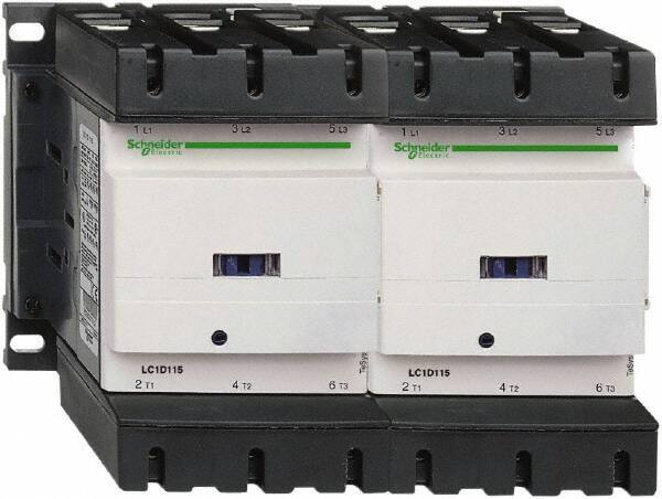 Schneider Electric - 3 Pole, 110 Coil VAC at 50/60 Hz, 115 Amp at 440 VAC, Reversible IEC Contactor - 3 Phase hp: 100 at 575/600 VAC, 30 at 200/208 VAC, 40 at 230/240 VAC, 75 at 460/480 VAC - Apex Tool & Supply