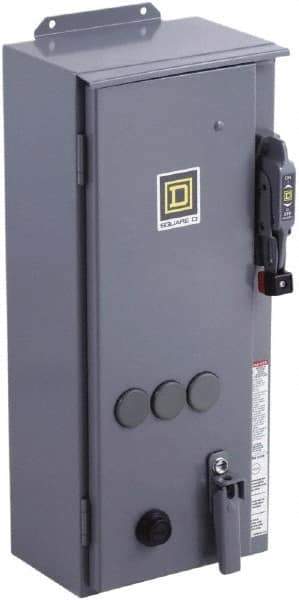 Square D - 3 Pole, 600 VAC, 27 Continuous Amp, 10 hp, Enclosed NEMA Combination Starter - NEMA 12, 30 Amp Short Circuit Protection - Apex Tool & Supply