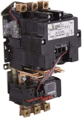 Square D - 220 Coil VAC at 50 Hz, 240 Coil VAC at 60 Hz, 90 Amp, NEMA Size 3, Nonreversible Open Enclosure NEMA Motor Starter - 3 Phase hp: 25 at 200 VAC, 30 at 230 VAC, 50 at 460 VAC, 50 at 575 VAC - Apex Tool & Supply