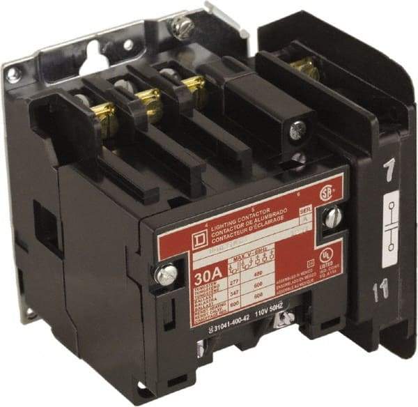 Square D - No Enclosure, 4 Pole, Electrically Held Lighting Contactor - 30 A (Tungsten), 208 VAC at 60 Hz - Apex Tool & Supply
