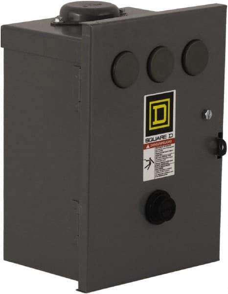 Square D - 110 Coil VAC at 50 Hz, 120 Coil VAC at 60 Hz, 27 Amp, NEMA Size 1, Nonreversible Enclosed Enclosure NEMA Motor Starter - 3 Phase hp: 10 at 460 VAC, 10 at 575 VAC, 7-1/2 at 200 VAC, 7-1/2 at 230 VAC, 3R Enclosure Rating - Apex Tool & Supply