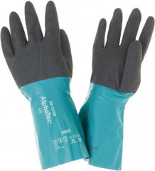 Ansell - 14" Long, 13 mil Thick, Chemical Resistant Gloves - Teal/Black - Apex Tool & Supply