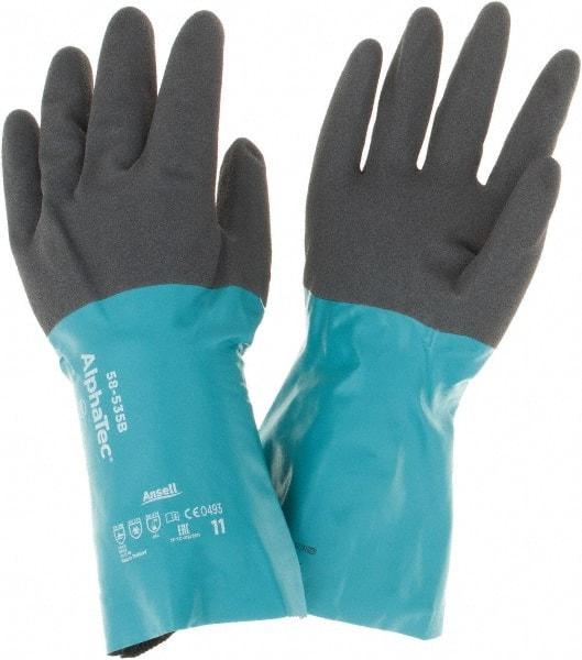 Ansell - 14" Long, 13 mil Thick, Chemical Resistant Gloves - Teal/Black - Apex Tool & Supply