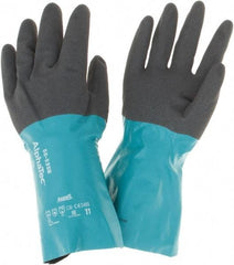 Ansell - 14" Long, 13 mil Thick, Chemical Resistant Gloves - Teal/Black - Apex Tool & Supply