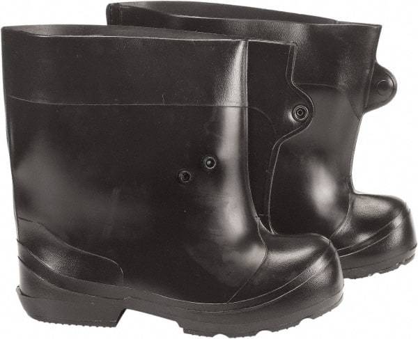 Winter Walking - Men's 6-7 (Women's 8-9) Traction Overboots - 10" High, Plain Toe, Cleated Sole, PVC Upper, Black - Apex Tool & Supply
