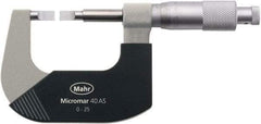 Mahr - 0" to 1" Mechanical Satin Chrome Coated Blade Micrometer - 0.0001" Graduation, 0.031" Blade Thickness, Ratchet Thimble, Rotating Spindle - Apex Tool & Supply