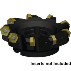 Kennametal - 10 Inserts, 200mm Cut Diam, 60mm Arbor Diam, 8mm Max Depth of Cut, Indexable Square-Shoulder Face Mill - 45° Lead Angle, 63mm High, HNPJ130720ANSNGD Insert Compatibility, Through Coolant, Series Dodeka MAX - Apex Tool & Supply