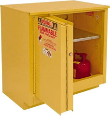 Securall Cabinets - 2 Door, 1 Shelf, Yellow Steel Under the Counter Safety Cabinet for Flammable and Combustible Liquids - 35-5/8" High x 35" Wide x 22" Deep, Sliding Door, 3 Point Key Lock, 24 Gal Capacity - Apex Tool & Supply