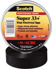 3M - 1-1/2" x 44', Black Vinyl Electrical Tape - Series 33, 7 mil Thick, Over 1000 V/mil Dielectric Strength, 17 Lb./Inch Tensile Strength - Apex Tool & Supply