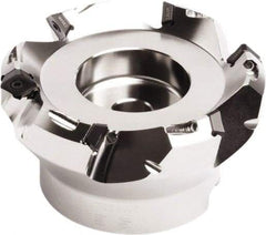 Seco - 90mm Cut Diam, 27mm Arbor Hole, 4.5mm Max Depth of Cut, 45° Indexable Chamfer & Angle Face Mill - 6 Inserts, SE.. 09T3 Insert, Right Hand Cut, 6 Flutes, Through Coolant, Series QuattroMill - Apex Tool & Supply