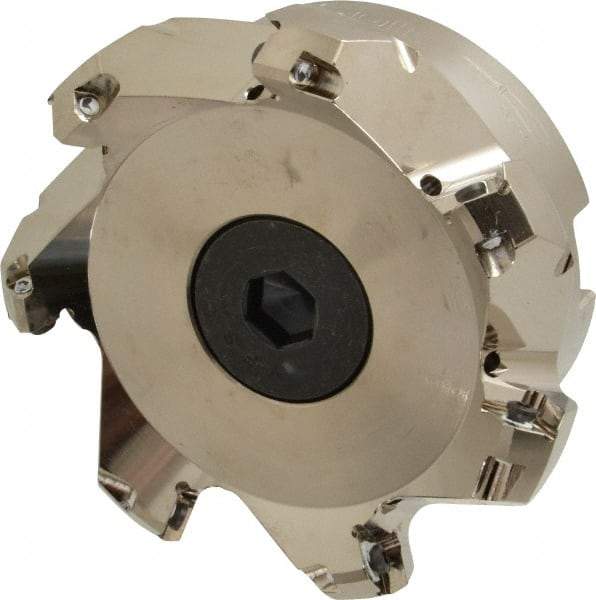 Seco - 3.94" Cut Diam, 1-1/2" Arbor Hole, 0.236" Max Depth of Cut, 45° Indexable Chamfer & Angle Face Mill - 7 Inserts, SE.X 1204 Insert, Right Hand Cut, 7 Flutes, Through Coolant, Series R220.53 - Apex Tool & Supply