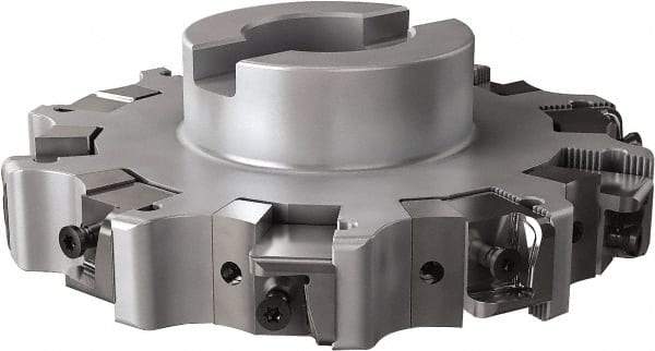 Seco - Shell Mount Connection, 1.26" Cutting Width, 1.579" Depth of Cut, 6" Cutter Diam, 1-1/2" Hole Diam, 5 Tooth Indexable Slotting Cutter - R335.25 Toolholder, XNHQ, LNHQ Insert, Right Hand Cutting Direction - Apex Tool & Supply