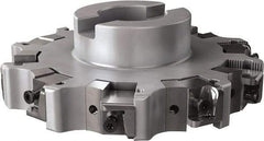 Seco - Shell Mount Connection, 1.26" Cutting Width, 1.579" Depth of Cut, 6" Cutter Diam, 1-1/2" Hole Diam, 5 Tooth Indexable Slotting Cutter - R335.25 Toolholder, XNHQ, LNHQ Insert, Right Hand Cutting Direction - Apex Tool & Supply