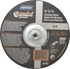 Norton - 24 Grit, 9" Wheel Diam, 1/4" Wheel Thickness, Type 27 Depressed Center Wheel - Aluminum Oxide, 6,600 Max RPM, Compatible with Angle Grinder - Apex Tool & Supply