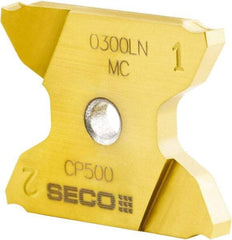Seco - 2503019-A0072RNX4GK MC Grade CP500, 0.072" Cutting Width Carbide Grooving Insert - 0.256" Max Depth of Cut, Right Hand, 0.0075" Corner Radius, TiAlN/TiN Finish - Apex Tool & Supply