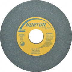 Norton - 6" Diam x 1-1/4" Hole x 1/2" Thick, I Hardness, 100 Grit Surface Grinding Wheel - Silicon Carbide, Type 1, Fine Grade, 4,140 Max RPM, Vitrified Bond, No Recess - Apex Tool & Supply