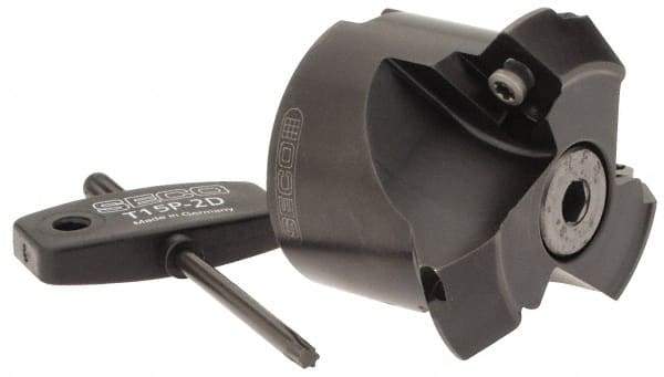 Seco - 2.05" Cut Diam, 3/4" Arbor Hole, 0.28" Max Depth of Cut, 45° Indexable Chamfer & Angle Face Mill - 3 Inserts, SPMX 12T3 Insert, Right Hand Cut, 3 Flutes, Series R220.69 - Apex Tool & Supply