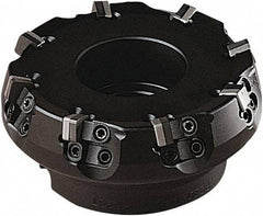 Seco - 6.39" Cut Diam, 2" Arbor Hole, 0.315" Max Depth of Cut, 75° Indexable Chamfer & Angle Face Mill - 11 Inserts, SN.. Insert, Right Hand Cut, 10 Flutes, Series R220.74 - Apex Tool & Supply