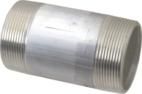 Merit Brass - 2" Pipe, 4" Long, Aluminum Pipe Nipple - Grade 6061, Threaded - Apex Tool & Supply