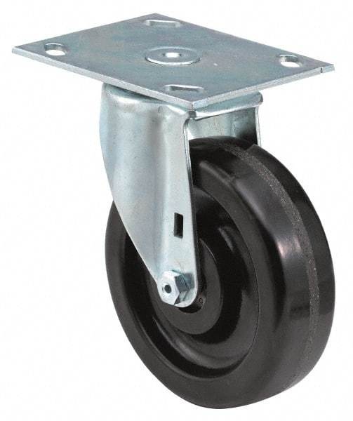 E.R. Wagner - 4" Diam x 1-1/2" Wide x 5-3/8" OAH Top Plate Mount Swivel Caster - Phenolic, 450 Lb Capacity, Roller Bearing, 3-3/4 x 4-5/8" Plate - Apex Tool & Supply