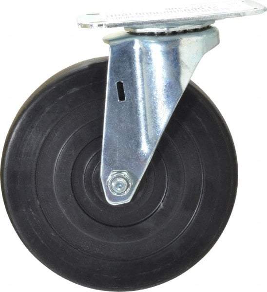 E.R. Wagner - 5" Diam x 1" Wide x 5-13/16" OAH Top Plate Mount Swivel Caster - Hard Rubber, 145 Lb Capacity, Delrin Bearing, 2-3/4 x 3-3/4" Plate - Apex Tool & Supply