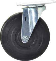 E.R. Wagner - 5" Diam x 1" Wide x 5-13/16" OAH Top Plate Mount Swivel Caster - Hard Rubber, 145 Lb Capacity, Delrin Bearing, 2-3/4 x 3-3/4" Plate - Apex Tool & Supply