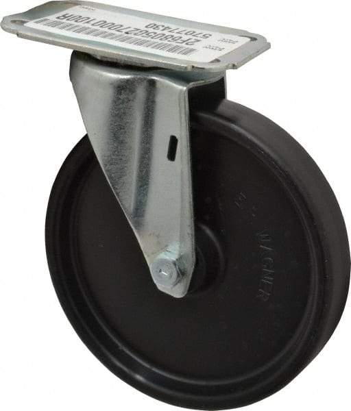 E.R. Wagner - 5" Diam x 1" Wide x 5-13/16" OAH Top Plate Mount Swivel Caster - Polyolefin, 145 Lb Capacity, Plain Bearing, 2-3/4 x 3-3/4" Plate - Apex Tool & Supply