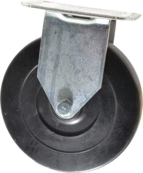 E.R. Wagner - 5" Diam x 1" Wide x 5-13/16" OAH Top Plate Mount Rigid Caster - Hard Rubber, 145 Lb Capacity, Delrin Bearing, 2-3/4 x 3-3/4" Plate - Apex Tool & Supply