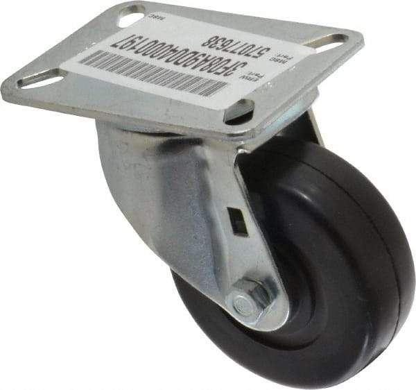 E.R. Wagner - 3-1/2" Diam x 1-1/4" Wide x 4-5/8" OAH Top Plate Mount Swivel Caster - Soft Rubber, 155 Lb Capacity, Delrin Bearing, 3-1/8 x 4-1/8" Plate - Apex Tool & Supply