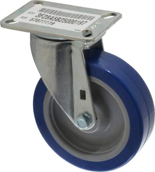 E.R. Wagner - 5" Diam x 1-1/2" Wide x 6-3/8" OAH Top Plate Mount Swivel Caster - Polyurethane, 450 Lb Capacity, Delrin Bearing, 3-1/8 x 4-1/8" Plate - Apex Tool & Supply