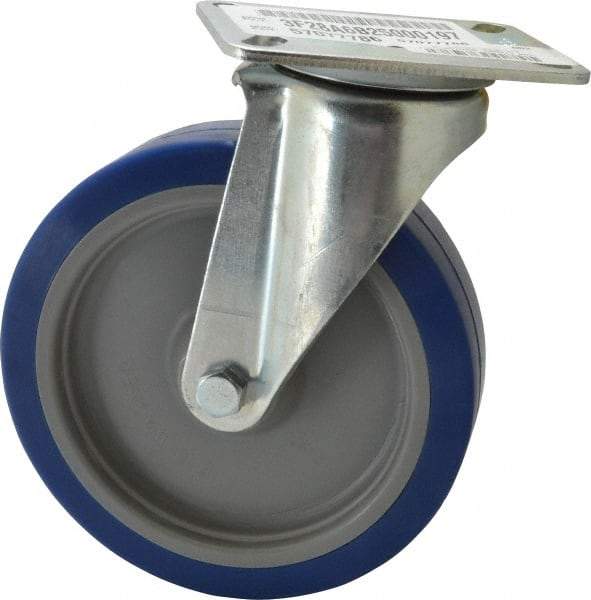 E.R. Wagner - 6" Diam x 1-1/2" Wide x 7-3/8" OAH Top Plate Mount Swivel Caster - Polyurethane, 450 Lb Capacity, Delrin Bearing, 3-1/8 x 4-1/8" Plate - Apex Tool & Supply